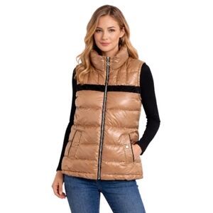Dolcezza Quilted Puffer Vest Camel Zip Front Womens Small